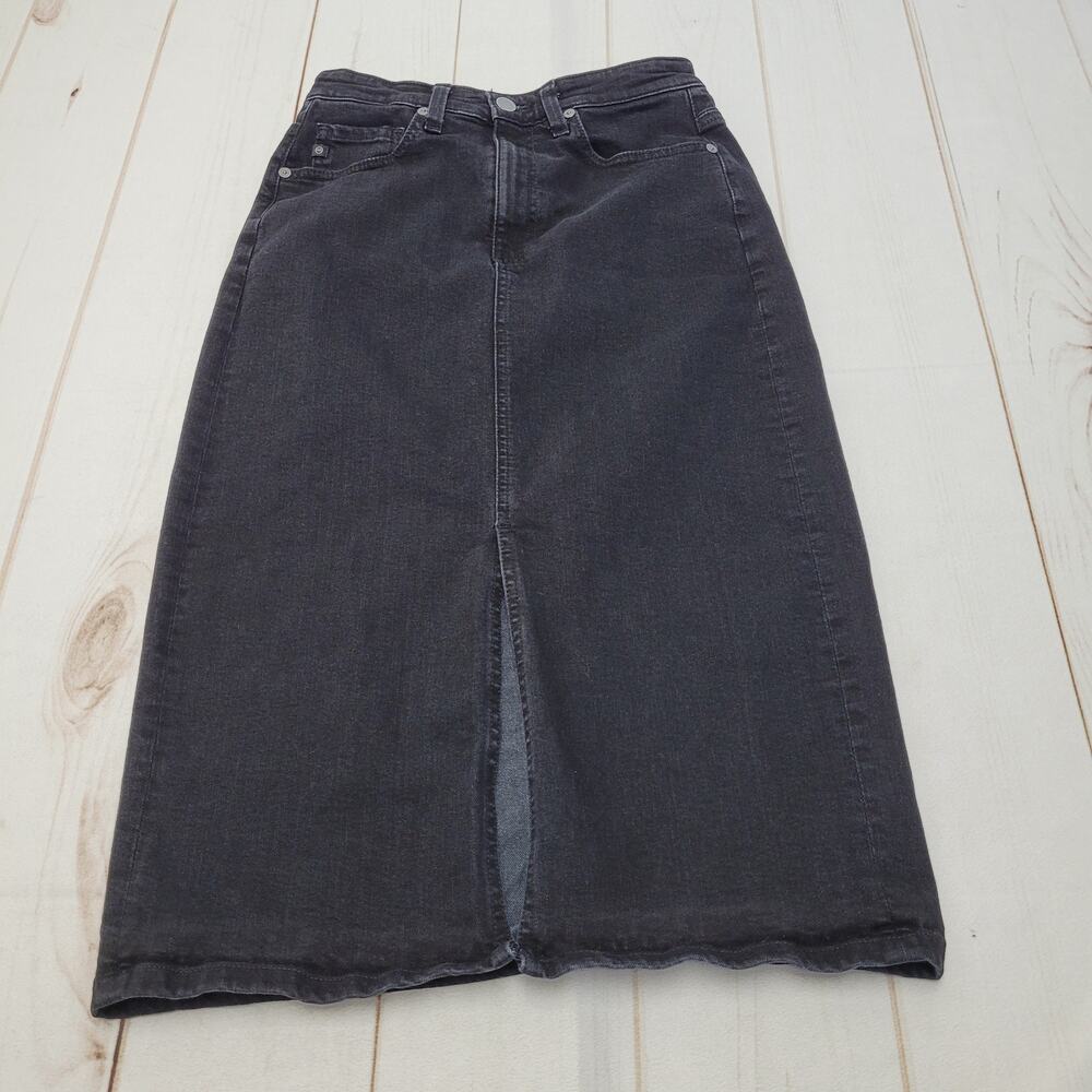 Adriano Goldschmeid  AG Tefi high waisted denim jean midi skirt black stretch